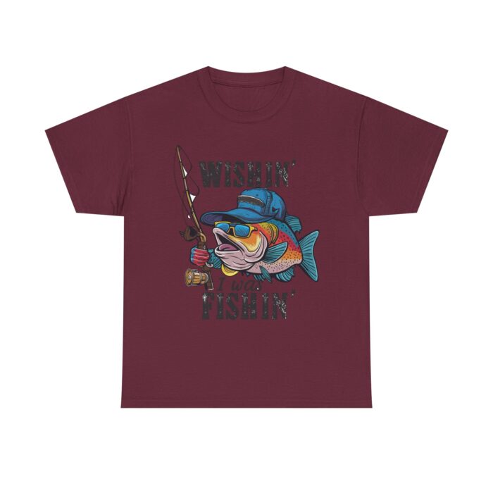"meta_description": "Shop the 'Wishing I was Fishing' Unisex Heavy Cotton Tee for comfy, vibrant prints. Perfect for fishing lovers!",