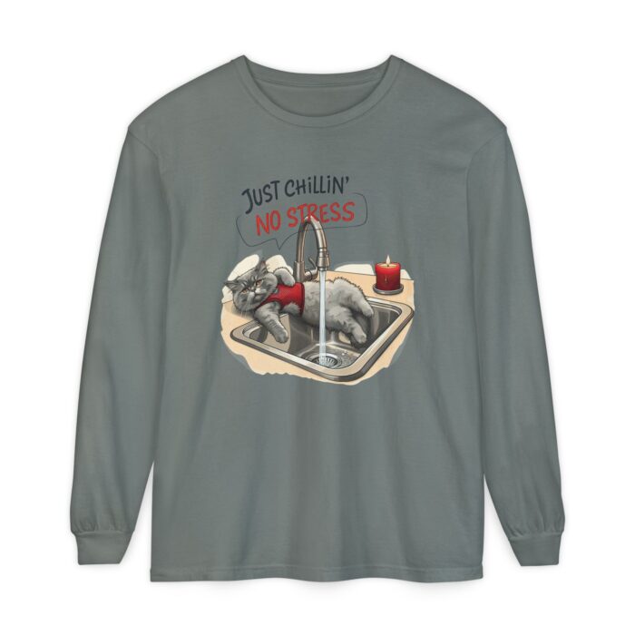 Just chillin' no stress Unisex Garment-dyed Long Sleeve T-Shirt - Image 17