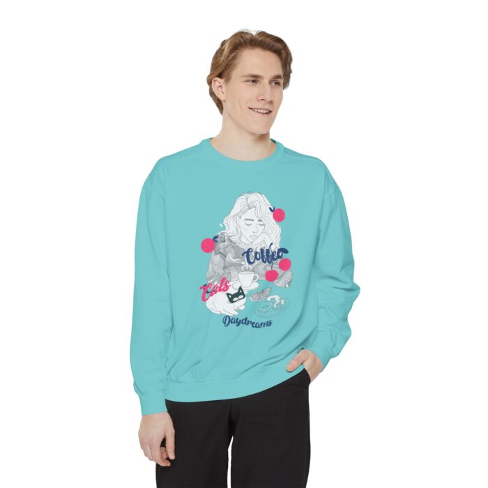 Coffee Cats Daydreams Unisex Garment-Dyed Sweatshirt - Image 15