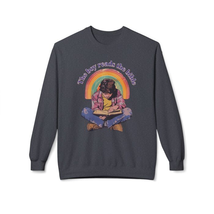 The boy reads the bible Unisex Midweight Softstyle Fleece Crewneck Sweatshirt - Image 13