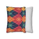 Festive Firelight Plaid Faux Suede Square Pillowcase