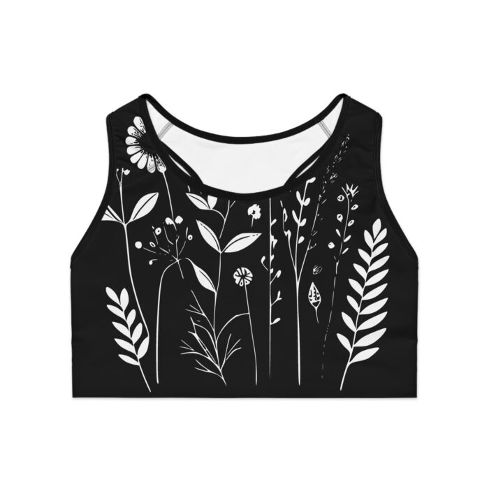 Black and White Flower Sports Bra (AOP)