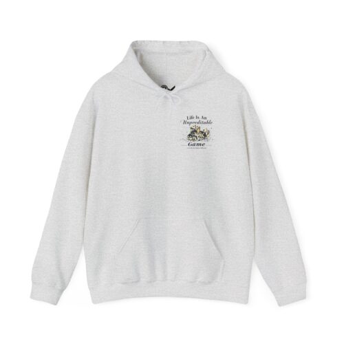 "meta_description": "Experience ultimate comfort with the 'Life Is An Unpredictable Game' hooded sweatshirt. Stay warm in style!",