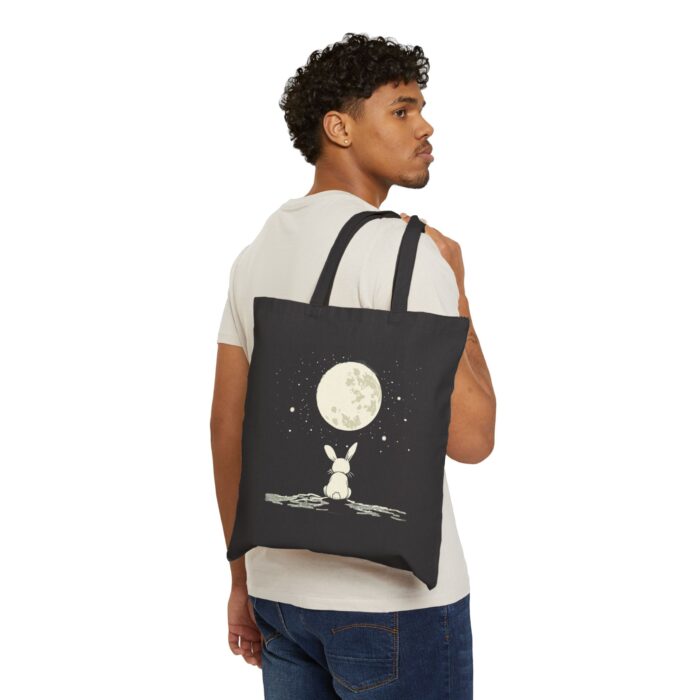 The rabbit looking at Earth from the moon Cotton Canvas Tote Bag - Image 3