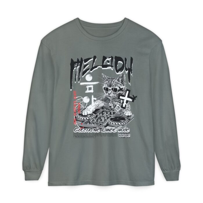 DJ Cat Unisex Garment-dyed Long Sleeve T-Shirt - Image 9