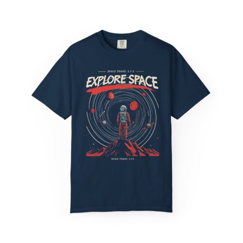 "meta_description": "Discover the Explore Space T-shirt, garment-dyed for comfort and style. Ideal for adventure lovers.",