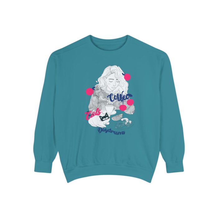 Coffee Cats Daydreams Unisex Garment-Dyed Sweatshirt - Image 25