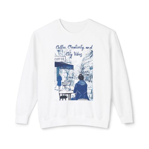 Coffee, Creativity, and City Vibes Unisex Lightweight Crewneck Sweatshirt