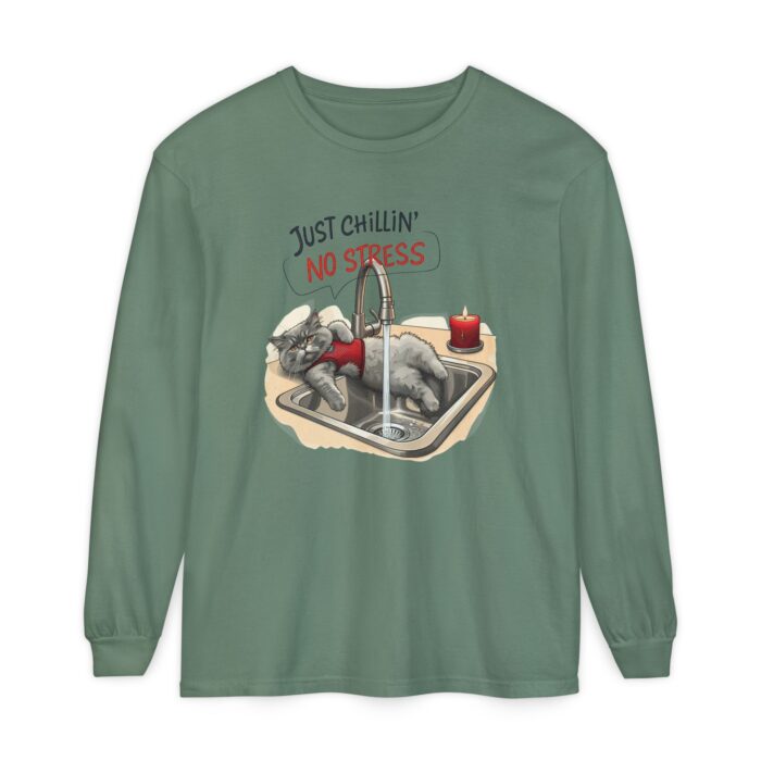 Just chillin' no stress Unisex Garment-dyed Long Sleeve T-Shirt - Image 21