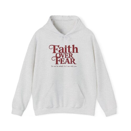 "meta_description": "Cozy 'Faith over fear' Unisex Hoodie offering plush warmth and comfort for cold days.",