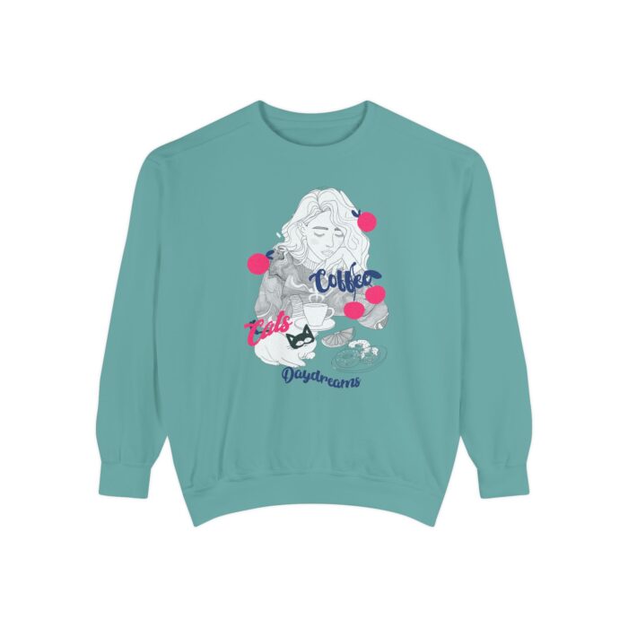 Coffee Cats Daydreams Unisex Garment-Dyed Sweatshirt - Image 21
