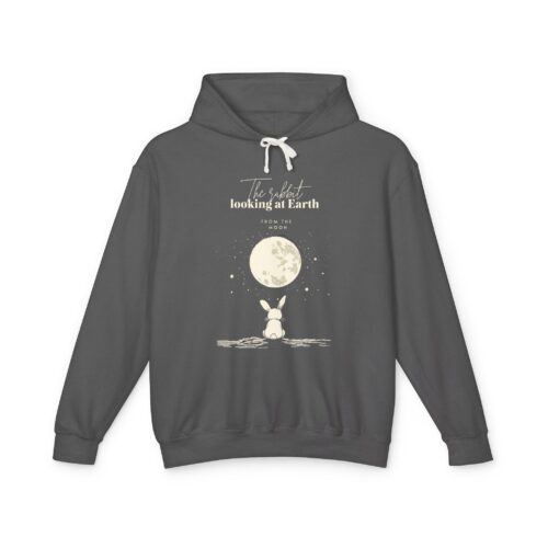 The rabbit looking at Earth from the moon Unisex Lightweight Hooded Sweatshirt
