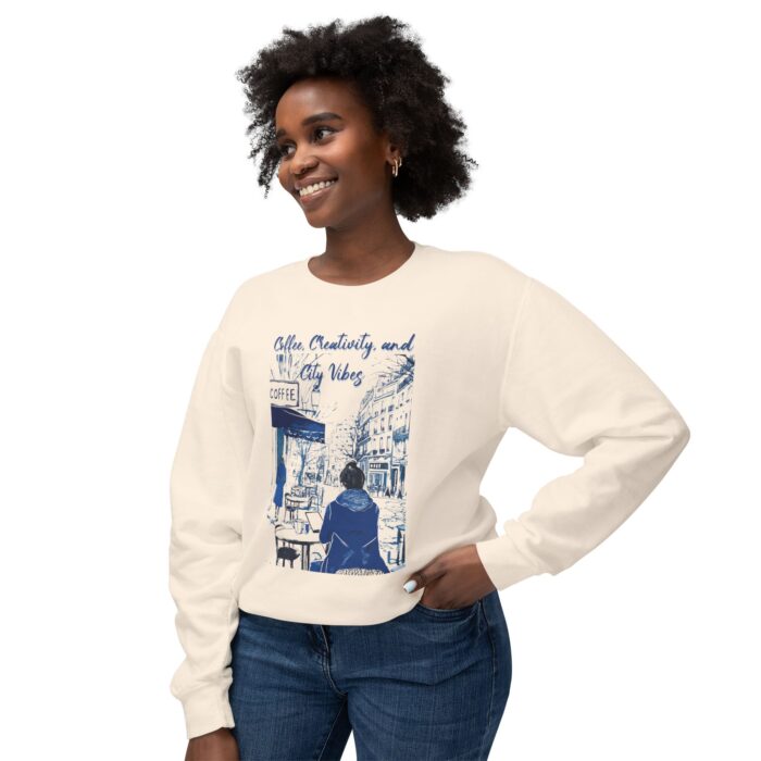 Coffee, Creativity, and City Vibes Unisex Lightweight Crewneck Sweatshirt - Image 7