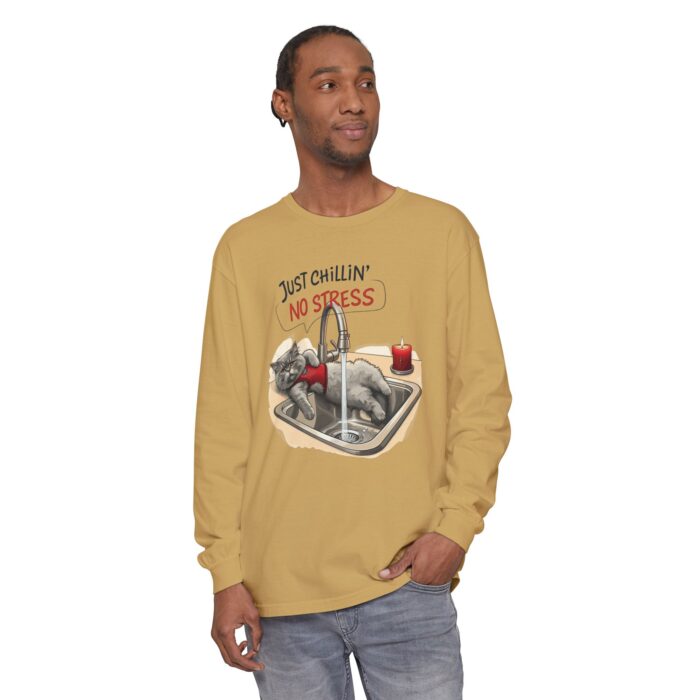 Just chillin' no stress Unisex Garment-dyed Long Sleeve T-Shirt - Image 7