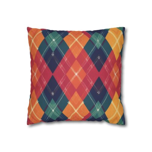 Festive Firelight Plaid Faux Suede Square Pillowcase