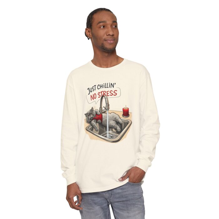 Just chillin' no stress Unisex Garment-dyed Long Sleeve T-Shirt - Image 3