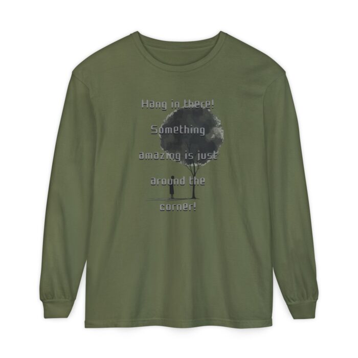 Something amazing is just around the corner! Unisex Garment-dyed Long Sleeve T-Shirt - Image 5