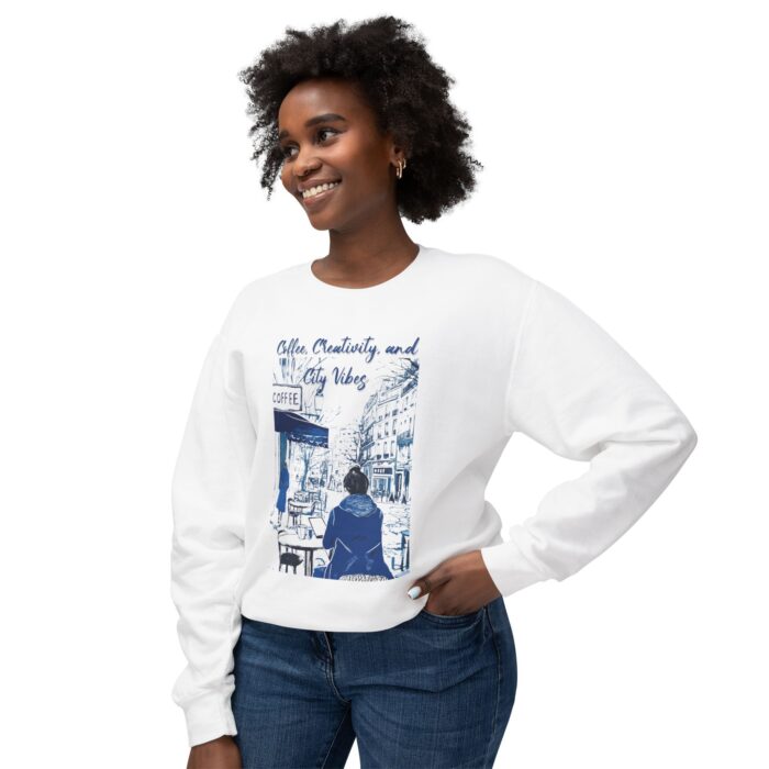 Coffee, Creativity, and City Vibes Unisex Lightweight Crewneck Sweatshirt - Image 3