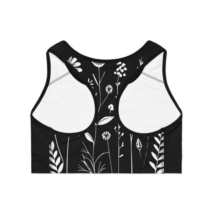 Black and White Flower Sports Bra (AOP) - Image 2