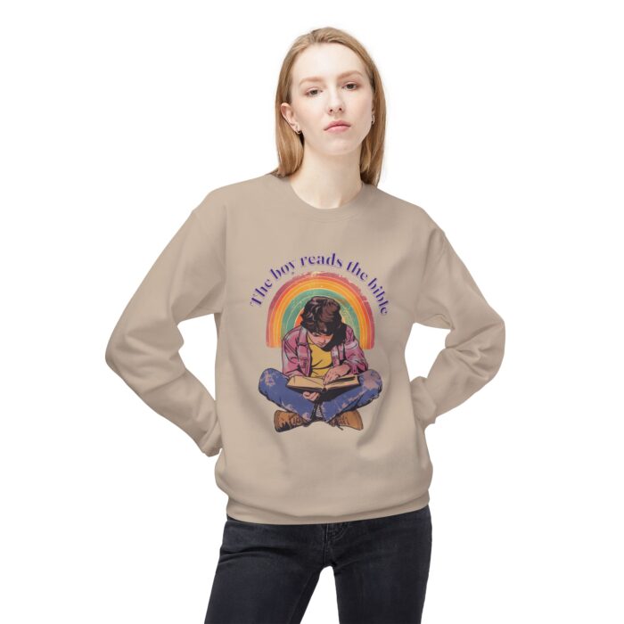 The boy reads the bible Unisex Midweight Softstyle Fleece Crewneck Sweatshirt - Image 7