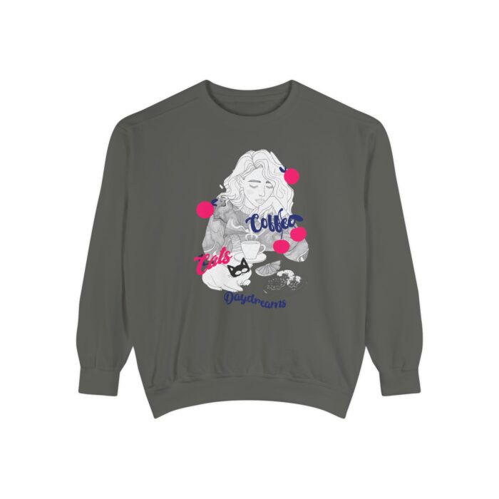 Coffee Cats Daydreams Unisex Garment-Dyed Sweatshirt - Image 5