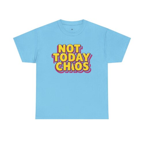 "meta_description": "Discover the vibrant 'Not Today Chaos' cotton tee, designed for comfort and positivity.",
