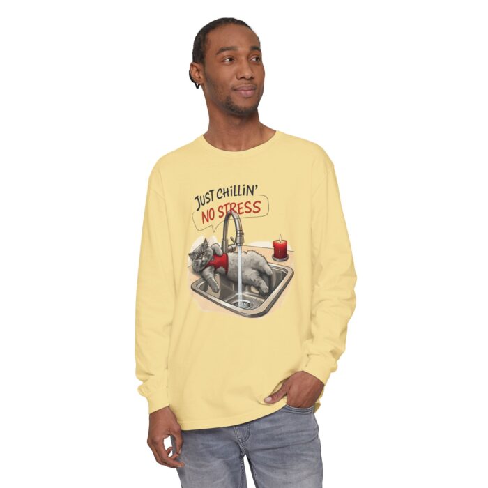 Just chillin' no stress Unisex Garment-dyed Long Sleeve T-Shirt - Image 11