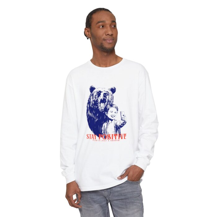 Stay positive Unisex Garment-dyed Long Sleeve T-Shirt - Image 3