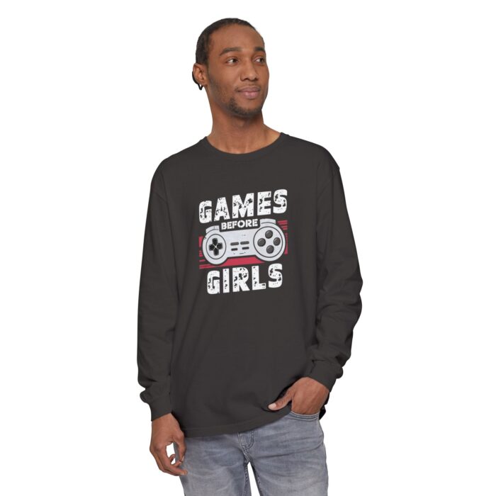 Games before girls Unisex Garment-dyed Long Sleeve T-Shirt - Image 7