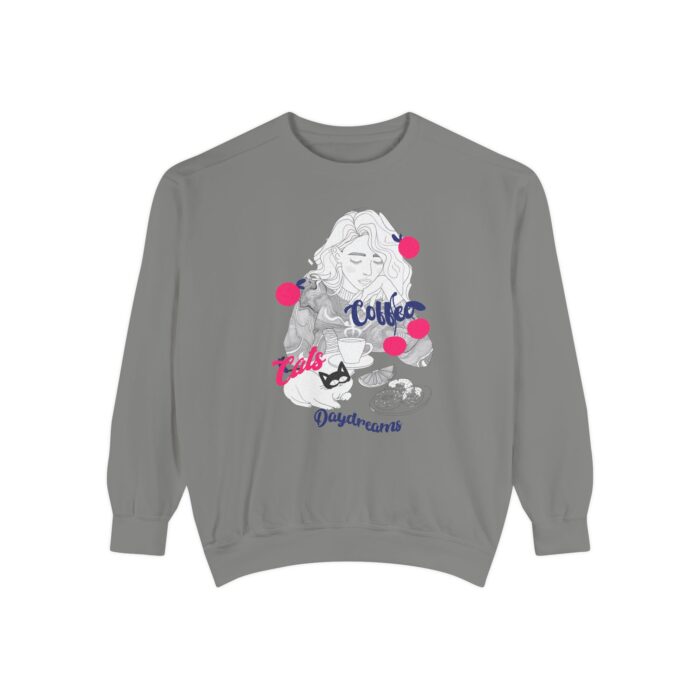 Coffee Cats Daydreams Unisex Garment-Dyed Sweatshirt - Image 9