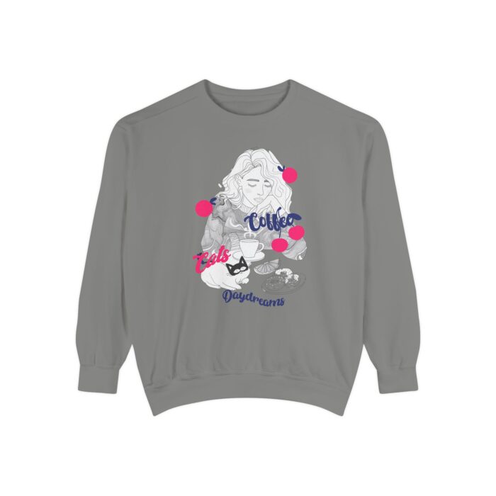 Coffee Cats Daydreams Unisex Garment-Dyed Sweatshirt - Image 9