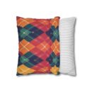 Festive Firelight Plaid Faux Suede Square Pillowcase