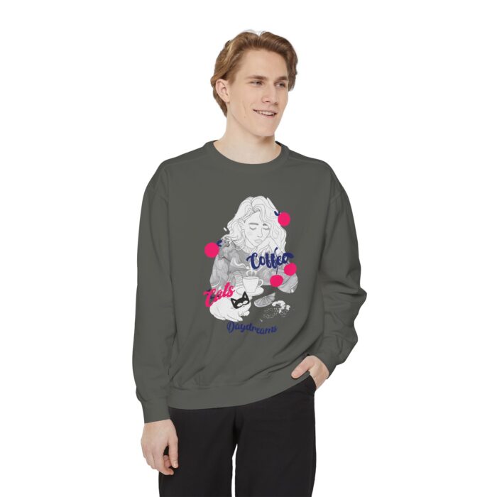 Coffee Cats Daydreams Unisex Garment-Dyed Sweatshirt - Image 7