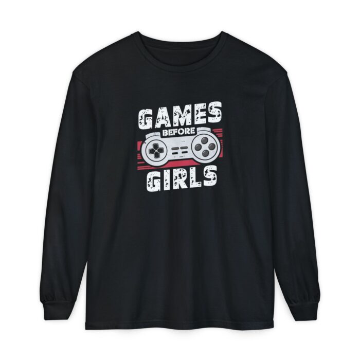 Games before girls Unisex Garment-dyed Long Sleeve T-Shirt - Image 9