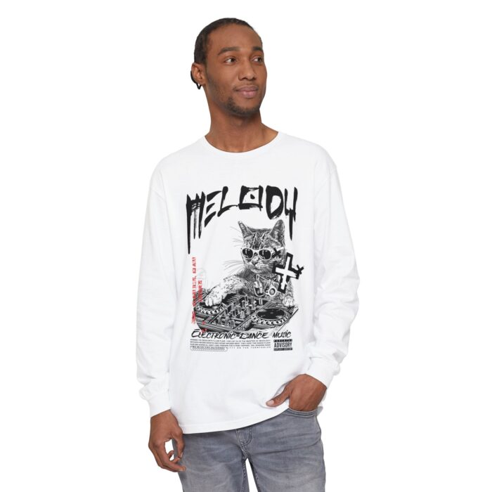 DJ Cat Unisex Garment-dyed Long Sleeve T-Shirt - Image 3