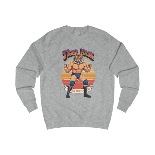 "meta_description": "Tiger mask Unisex Sweatshirt: Stylish and comfy cotton-poly blend. Perfect for trendy prints.",