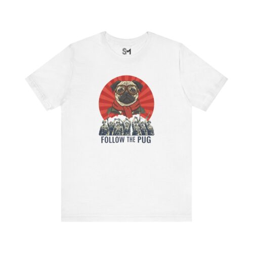 "meta_description": "Discover the comfort of the 'Follow the pug Unisex Tee' – a must-have unisex jersey.",
