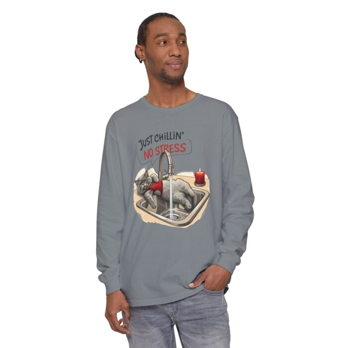 Just chillin' no stress Unisex Garment-dyed Long Sleeve T-Shirt - Image 35