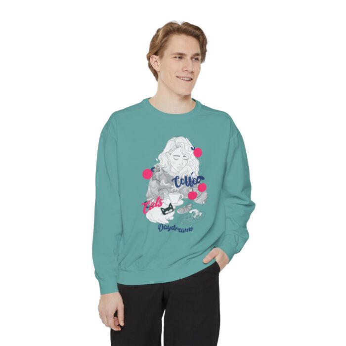 Coffee Cats Daydreams Unisex Garment-Dyed Sweatshirt - Image 23