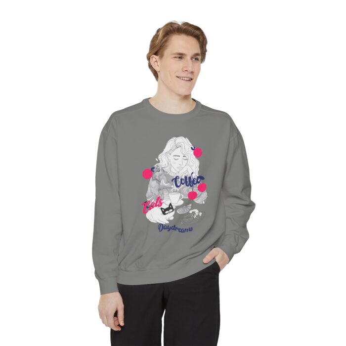 Coffee Cats Daydreams Unisex Garment-Dyed Sweatshirt - Image 11