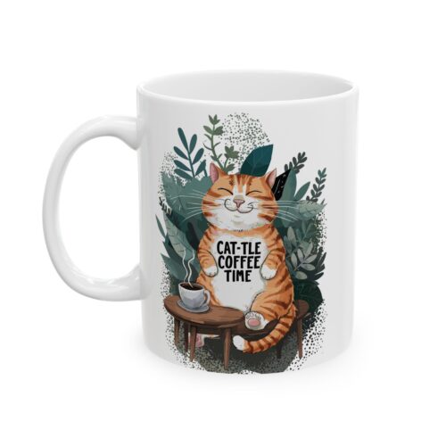 Cat-tle Coffee Time Ceramic Mug, (11oz, 15oz)