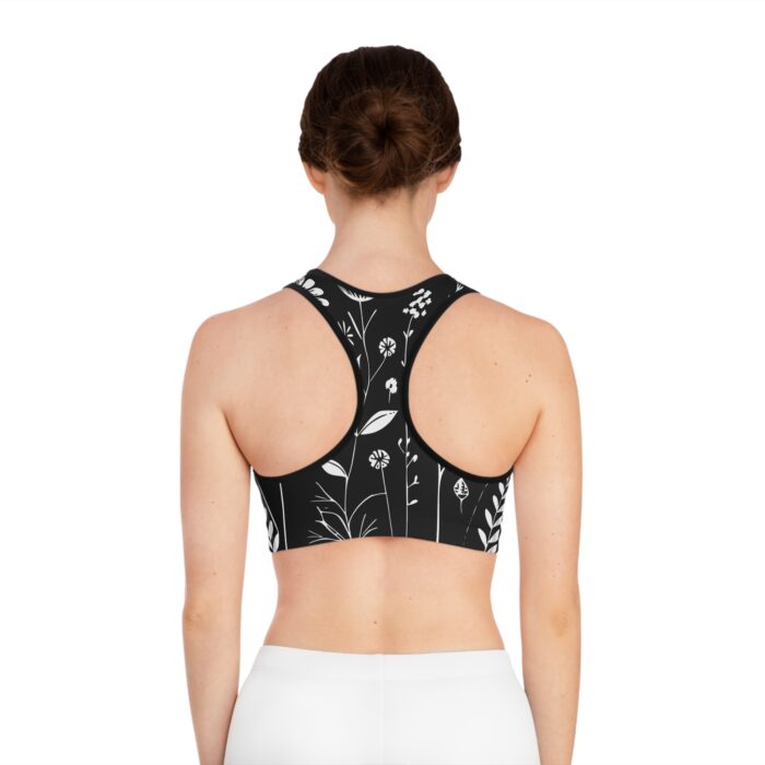 Black and White Flower Sports Bra (AOP) - Image 4