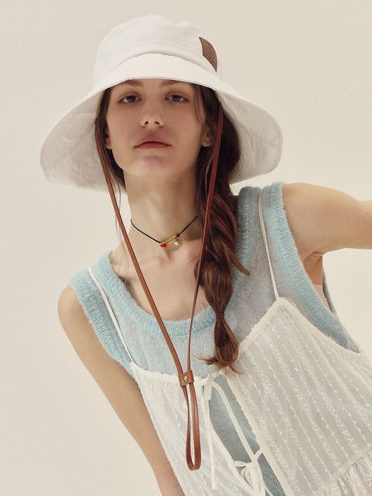Marchen Objet wide leather strap bucket hat_3color - EmpressKorea
