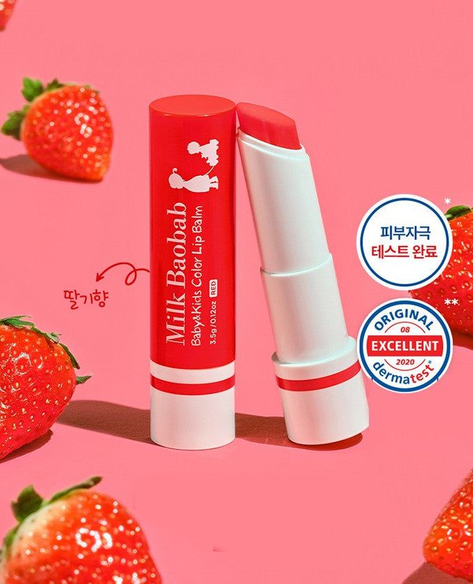 Milk Baobab Baby & Kids Color Lip Balm Strawberry Flavor 3.5g - EmpressKorea