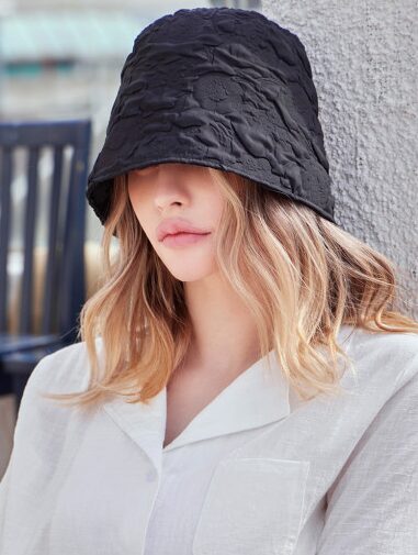 VARZAR Bucket Hat Embo Long Label Drop Bucket Hat Black - EmpressKorea