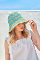VARZAR Bucket Hat Striped Paper Bucket Hat Blue - EmpressKorea