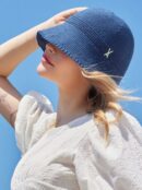 VARZAR Bucket Hat Stud Logo Summer Knit Bucket Hat Navy - EmpressKorea
