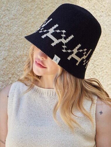 VARZAR Bucket Hat VA Digital Logo Jacquard Summer Bucket Hat Black - EmpressKorea