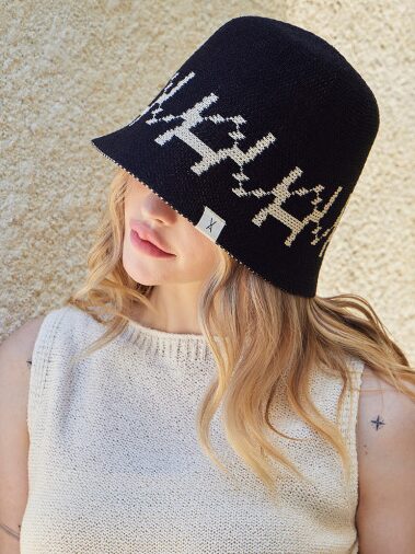 VARZAR Bucket Hat VA Digital Logo Jacquard Summer Bucket Hat Black - EmpressKorea
