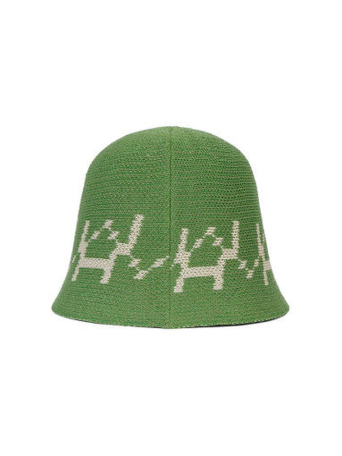 VARZAR Bucket Hat VA Digital Logo Jacquard Summer Bucket Hat Green - EmpressKorea